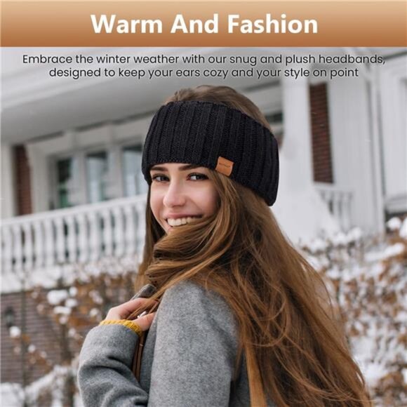Winter Headbands for Women 3-Pack - Wool Knit Ear Warmers - Picture 5 of 8